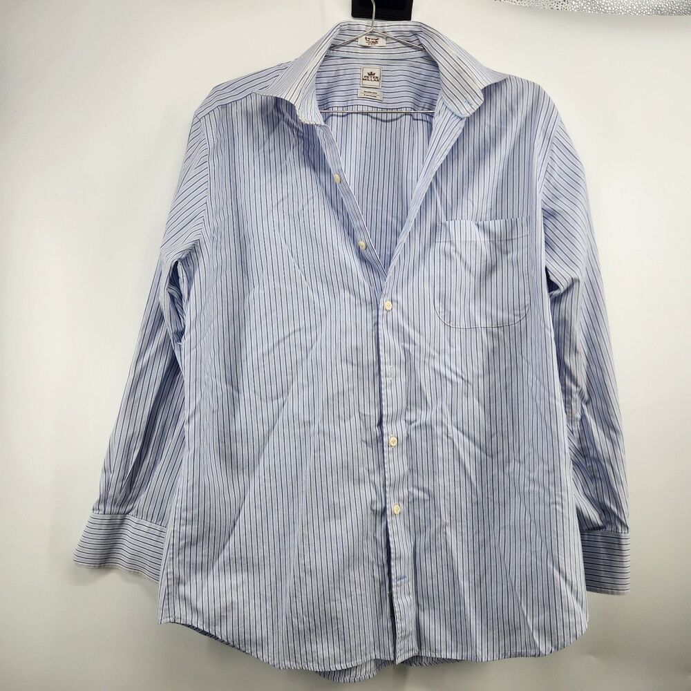 Peter Millar Men's Size 16 Regular Blue Striped Button Down Long Sleeve Shirt